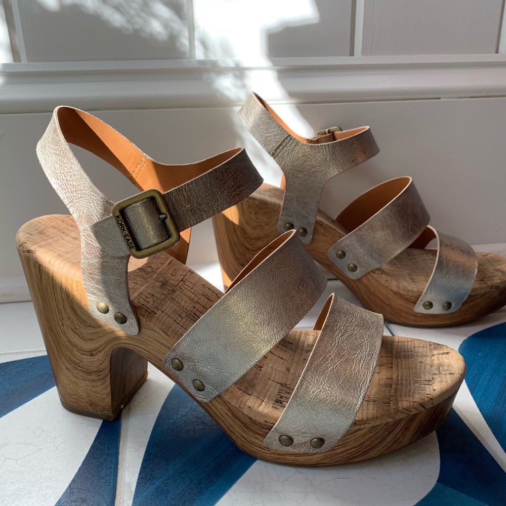 Kork-Ease Della boho buckle sandal heel soft gold Size 8
